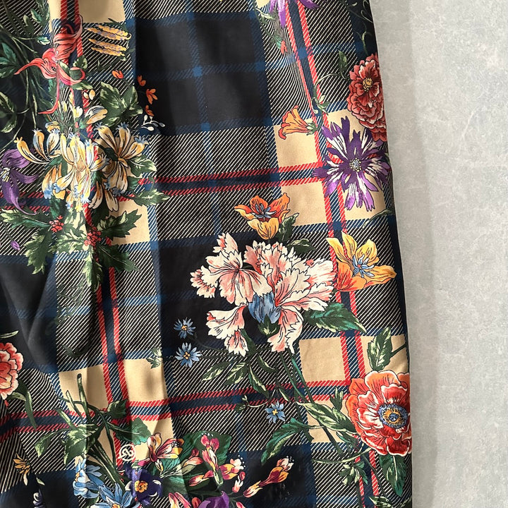 チェック花柄プリントワイドパンツ 総柄 M 古着 メンズ