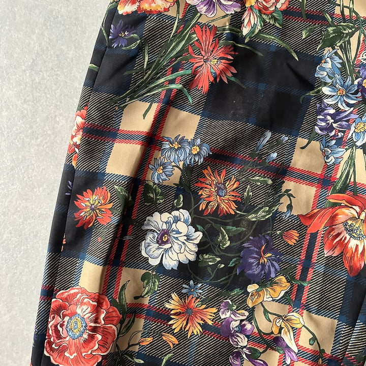 チェック花柄プリントワイドパンツ 総柄 M 古着 メンズ