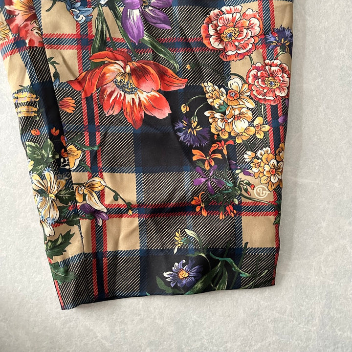 チェック花柄プリントワイドパンツ 総柄 M 古着 メンズ