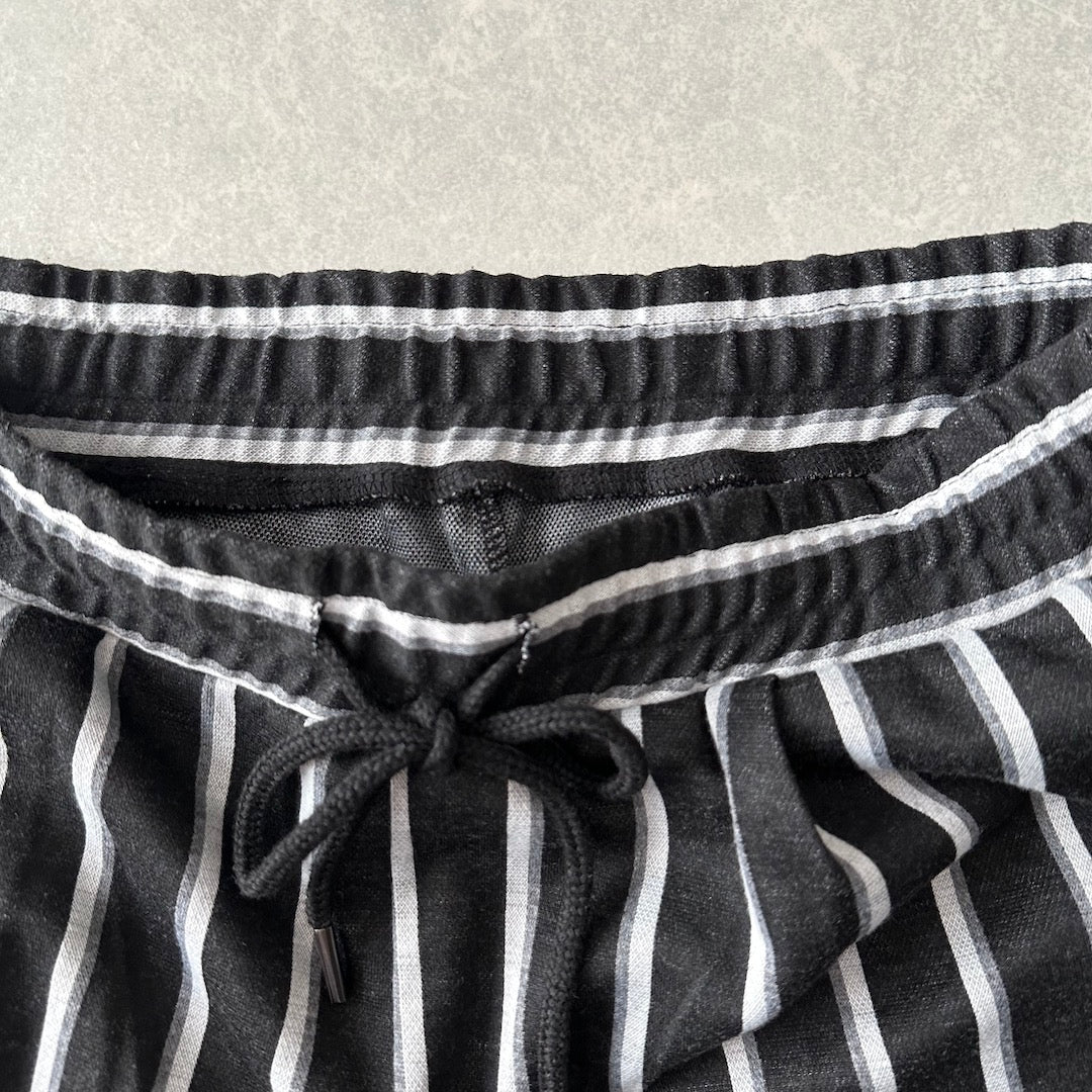 モノクロストライプ柄ストレッチイージーパンツ ストライプ柄 XL 古着 メンズ