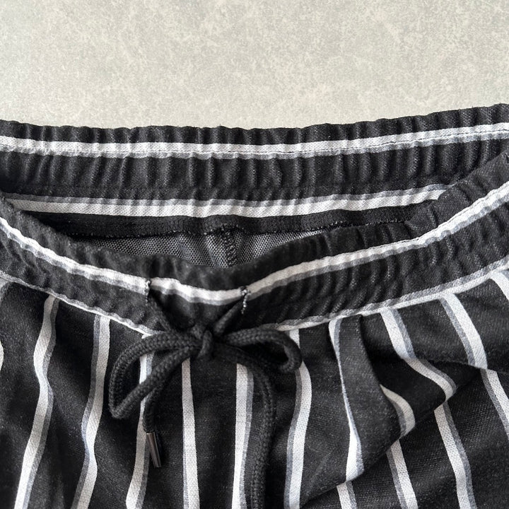 モノクロストライプ柄ストレッチイージーパンツ ストライプ柄 XL 古着 メンズ