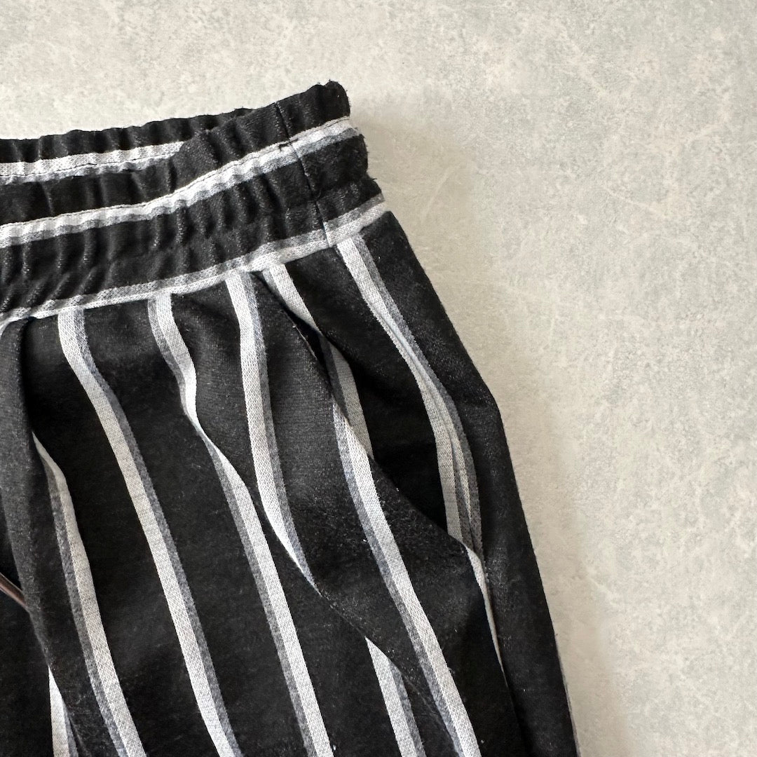 モノクロストライプ柄ストレッチイージーパンツ ストライプ柄 XL 古着 メンズ
