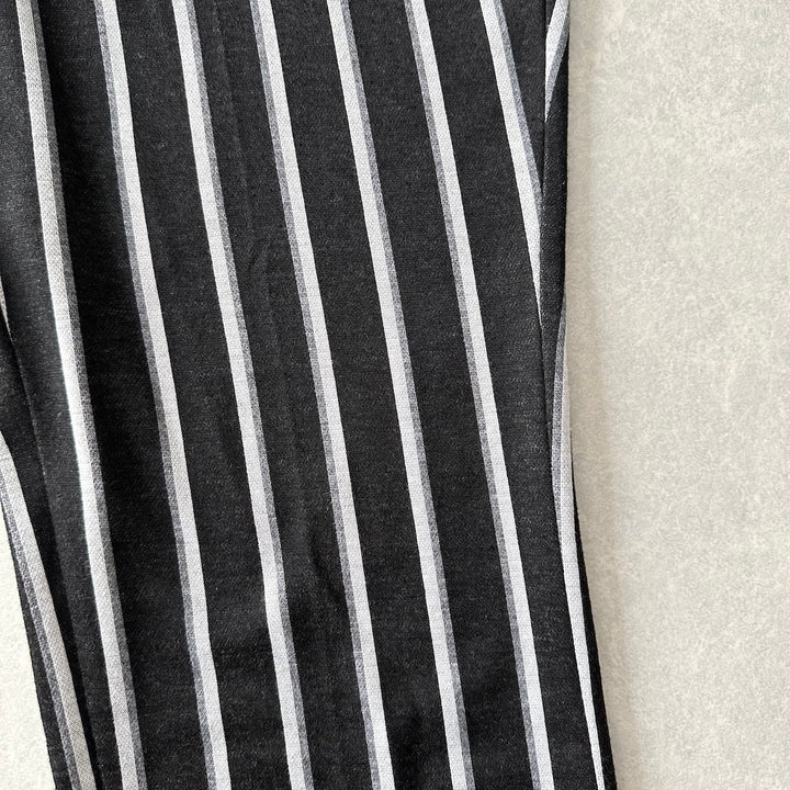 モノクロストライプ柄ストレッチイージーパンツ ストライプ柄 XL 古着 メンズ