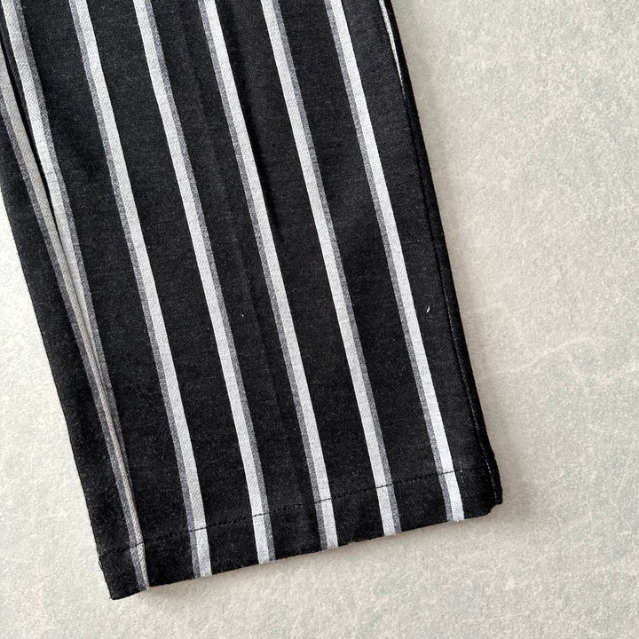 モノクロストライプ柄ストレッチイージーパンツ ストライプ柄 XL 古着 メンズ