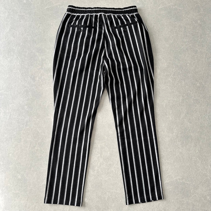 モノクロストライプ柄ストレッチイージーパンツ ストライプ柄 XL 古着 メンズ