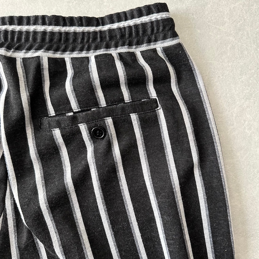 モノクロストライプ柄ストレッチイージーパンツ ストライプ柄 XL 古着 メンズ