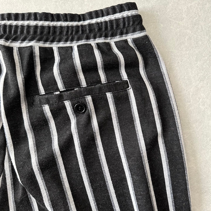 モノクロストライプ柄ストレッチイージーパンツ ストライプ柄 XL 古着 メンズ