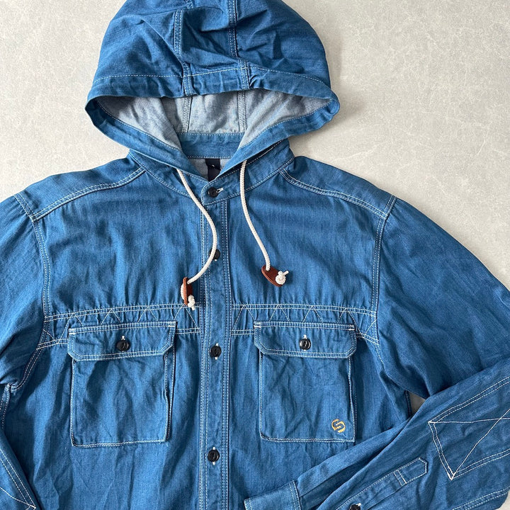 【SILAS】インディゴデニムワークシャツ パーカー ブルー M 古着 メンズ