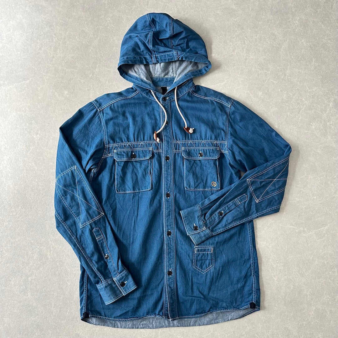 【SILAS】インディゴデニムワークシャツ パーカー ブルー M 古着 メンズ