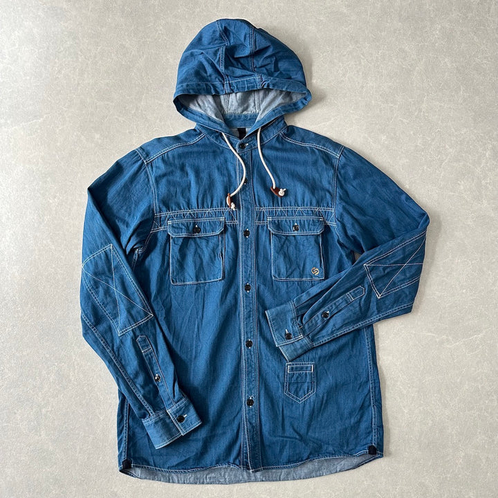 【SILAS】インディゴデニムワークシャツ パーカー ブルー M 古着 メンズ