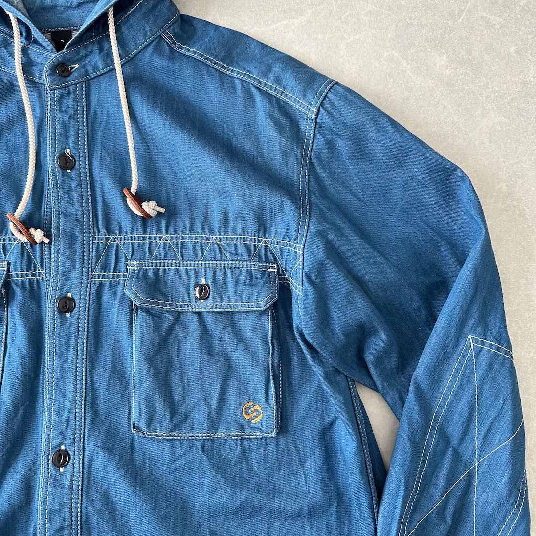 【SILAS】インディゴデニムワークシャツ パーカー ブルー M 古着 メンズ