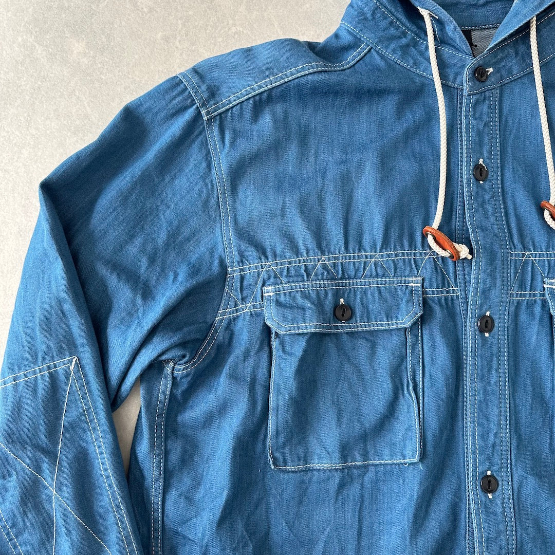 【SILAS】インディゴデニムワークシャツ パーカー ブルー M 古着 メンズ