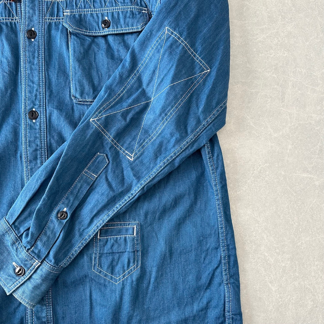 【SILAS】インディゴデニムワークシャツ パーカー ブルー M 古着 メンズ