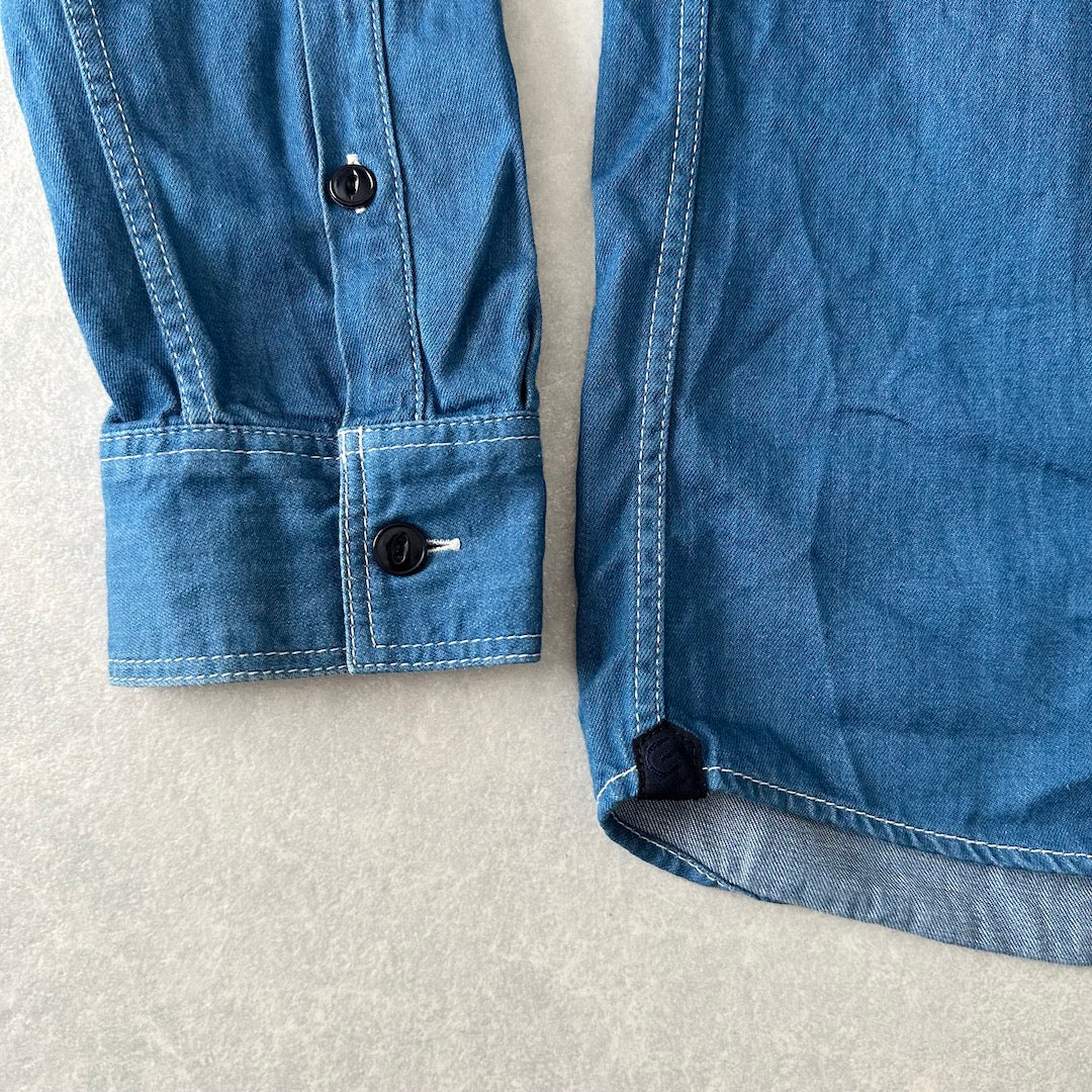 【SILAS】インディゴデニムワークシャツ パーカー ブルー M 古着 メンズ