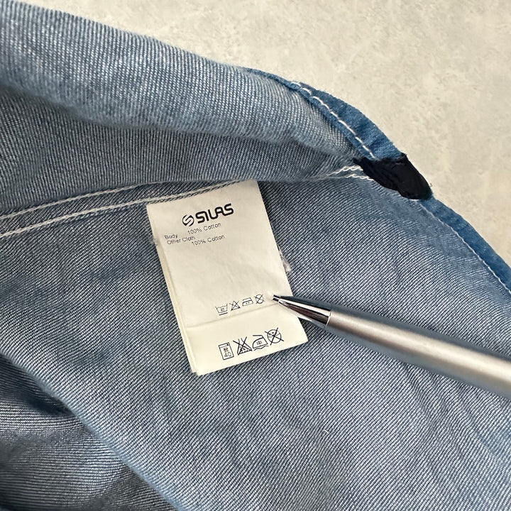 【SILAS】インディゴデニムワークシャツ パーカー ブルー M 古着 メンズ