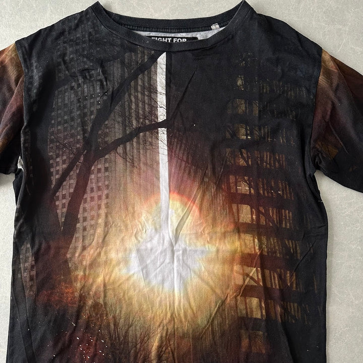 フォトプリント半袖Tシャツ 総柄 M 古着 メンズ