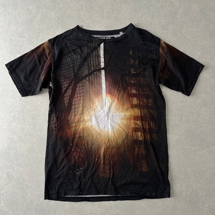 フォトプリント半袖Tシャツ 総柄 M 古着 メンズ