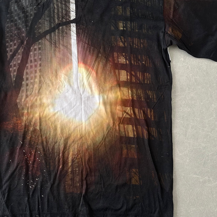 フォトプリント半袖Tシャツ 総柄 M 古着 メンズ