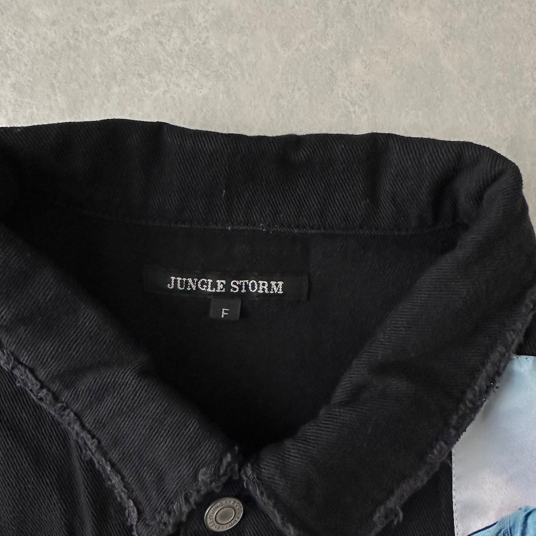 フォトプリントブラックデニムジャケット ブラック F 古着 メンズ