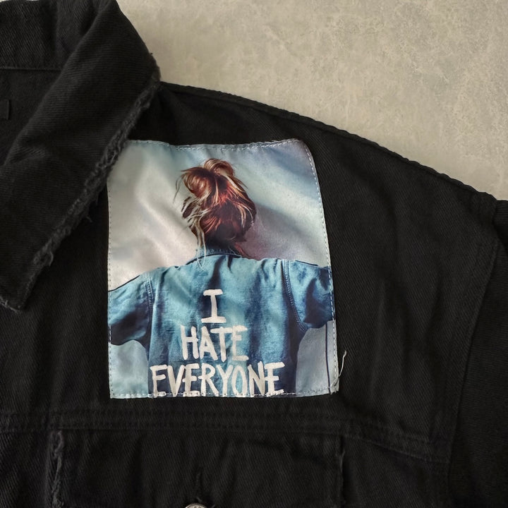 フォトプリントブラックデニムジャケット ブラック F 古着 メンズ