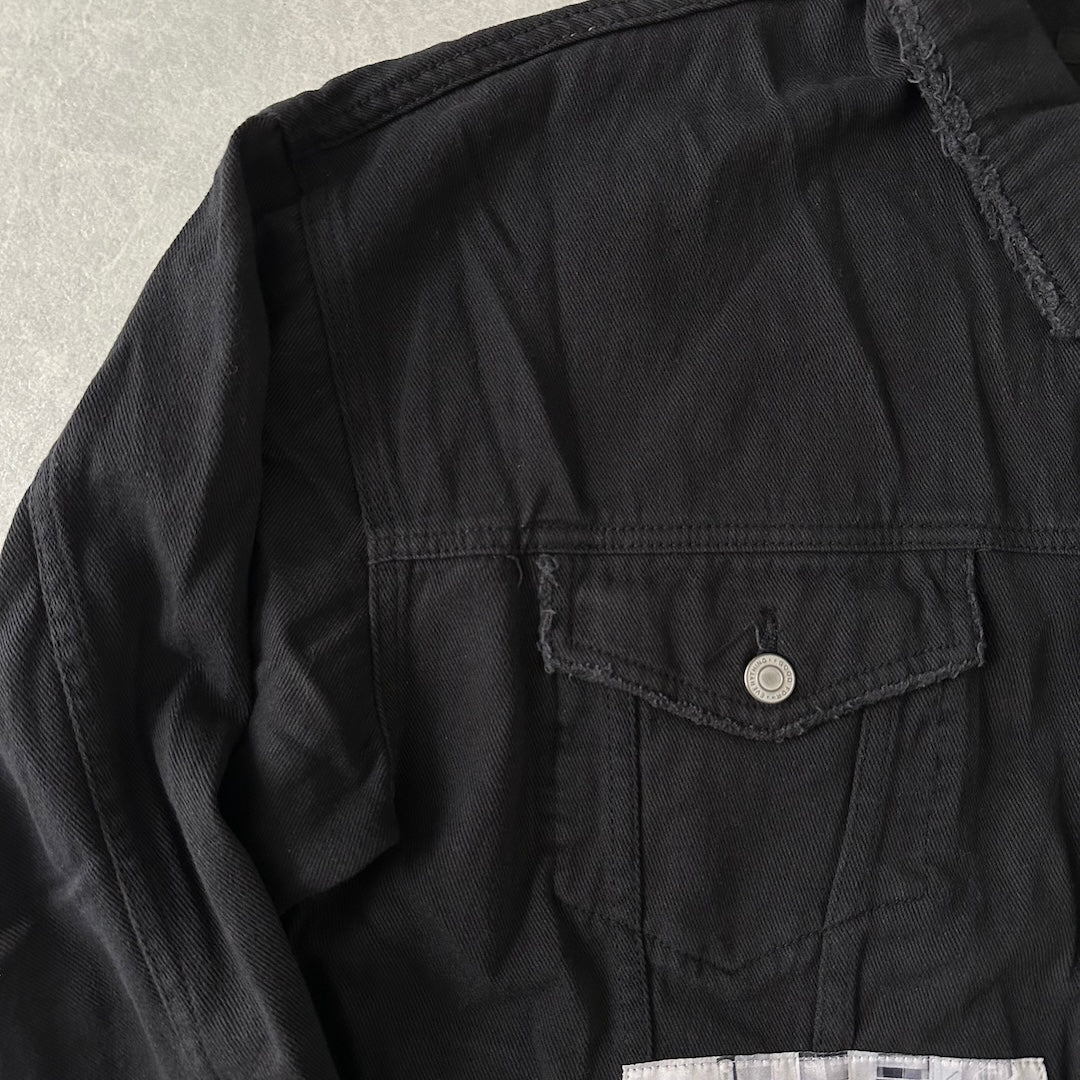 フォトプリントブラックデニムジャケット ブラック F 古着 メンズ