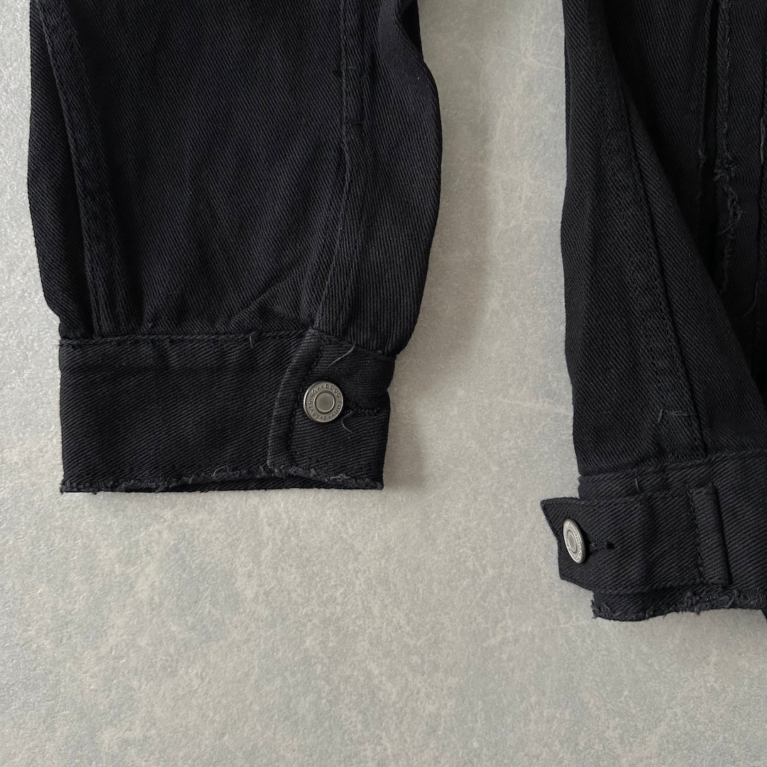 フォトプリントブラックデニムジャケット ブラック F 古着 メンズ