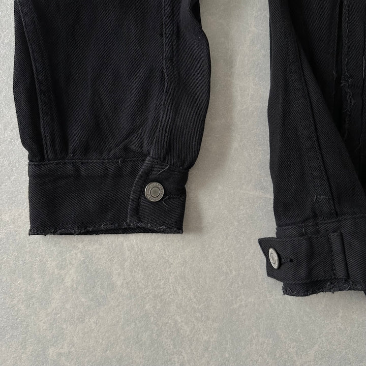 フォトプリントブラックデニムジャケット ブラック F 古着 メンズ