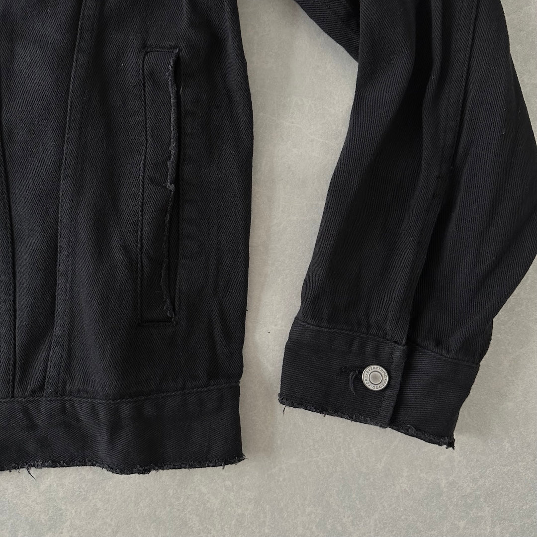 フォトプリントブラックデニムジャケット ブラック F 古着 メンズ