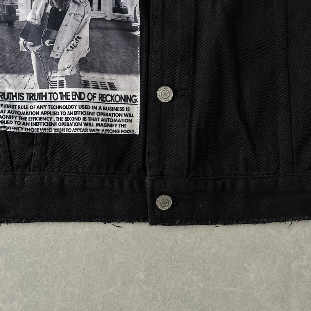 フォトプリントブラックデニムジャケット ブラック F 古着 メンズ