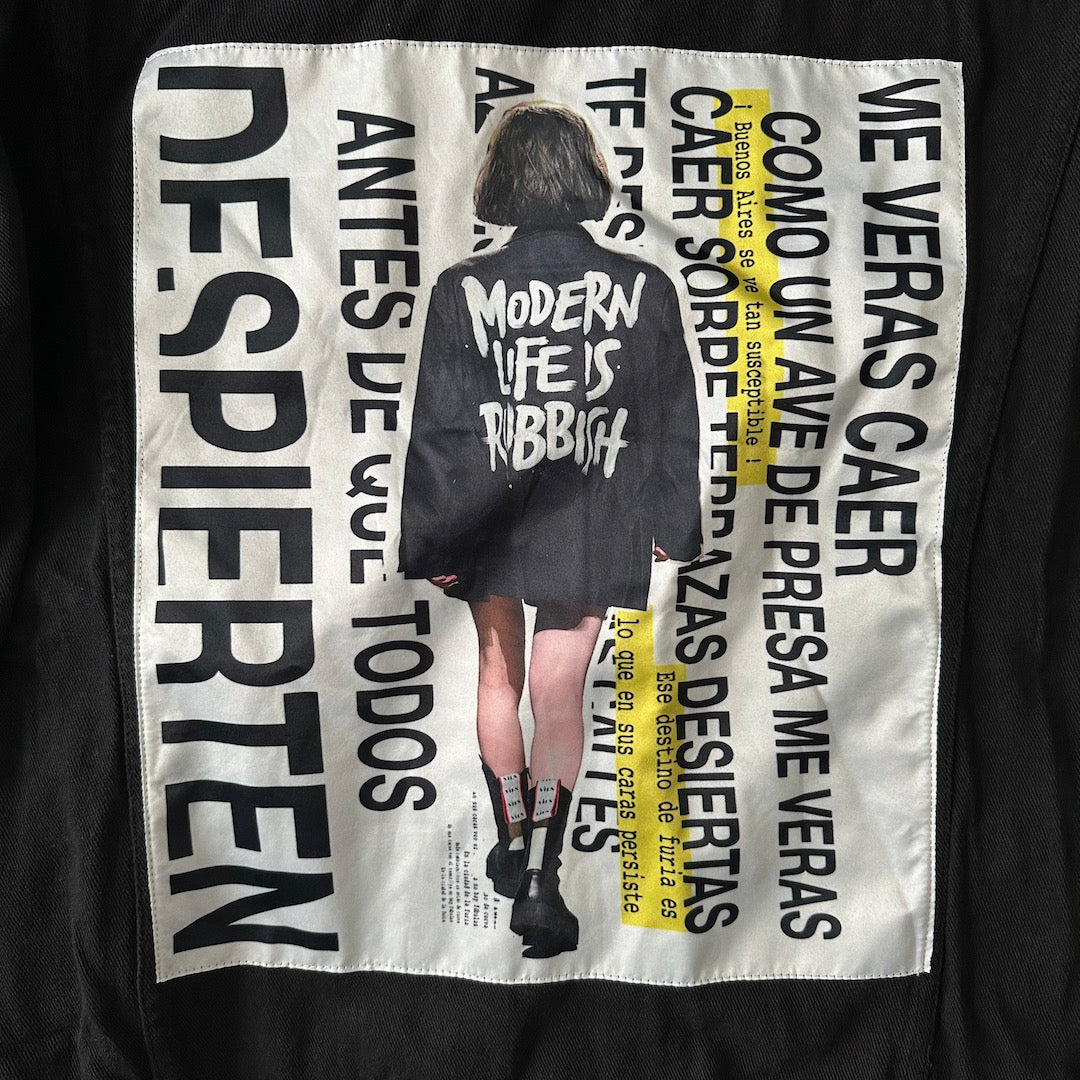 フォトプリントブラックデニムジャケット ブラック F 古着 メンズ