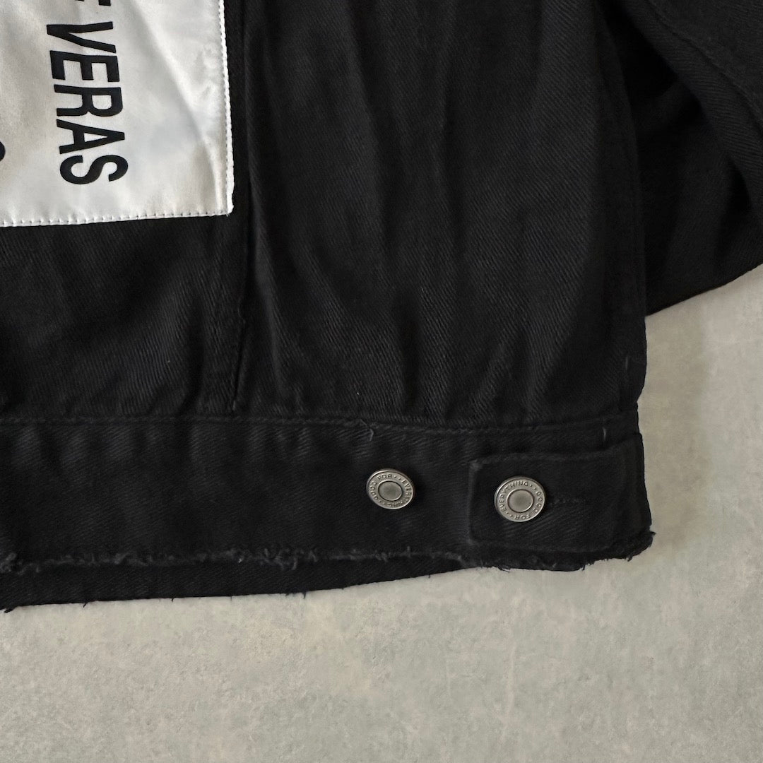 フォトプリントブラックデニムジャケット ブラック F 古着 メンズ