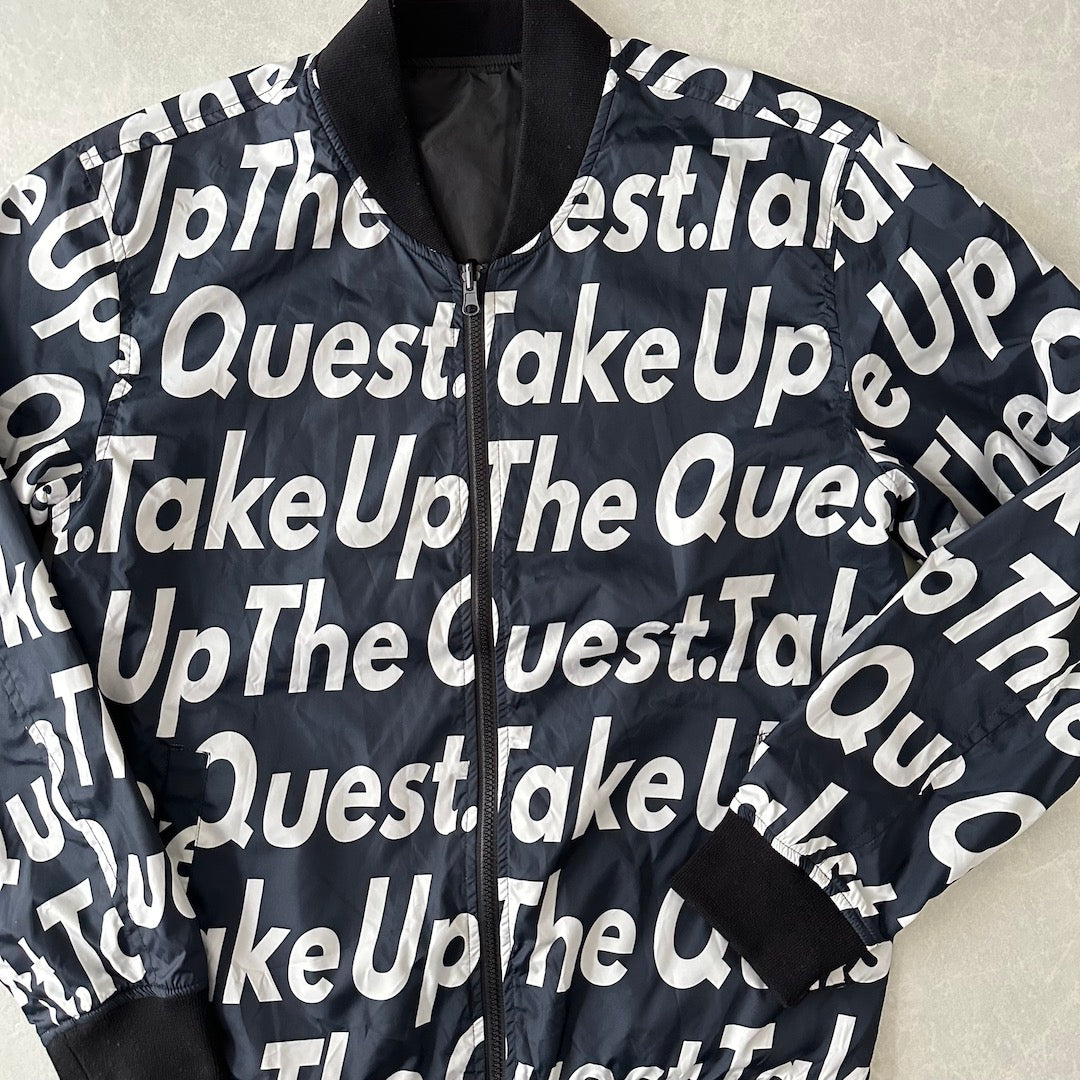 メッセージプリント リバーシブルナイロンブルゾン 総柄 LL 古着 メンズ
