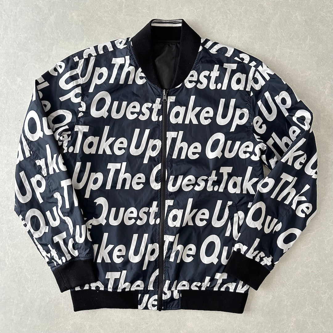 メッセージプリント リバーシブルナイロンブルゾン 総柄 LL 古着 メンズ