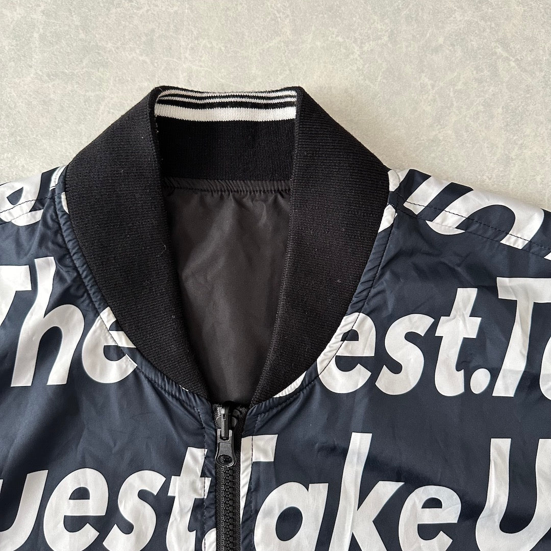 メッセージプリント リバーシブルナイロンブルゾン 総柄 LL 古着 メンズ