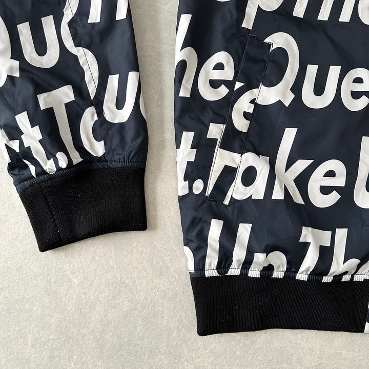 メッセージプリント リバーシブルナイロンブルゾン 総柄 LL 古着 メンズ