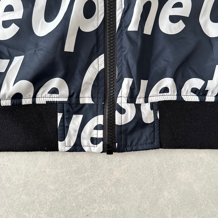 メッセージプリント リバーシブルナイロンブルゾン 総柄 LL 古着 メンズ