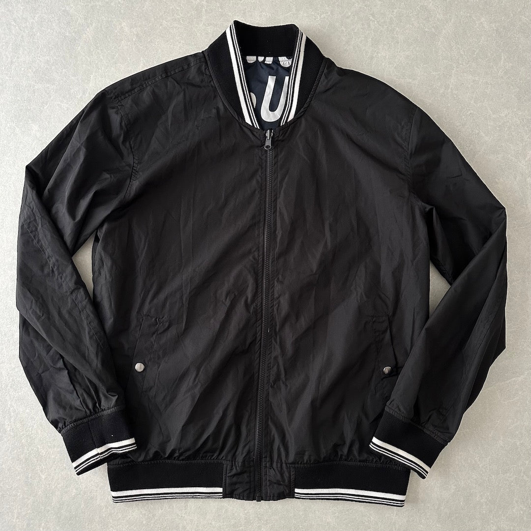 メッセージプリント リバーシブルナイロンブルゾン 総柄 LL 古着 メンズ