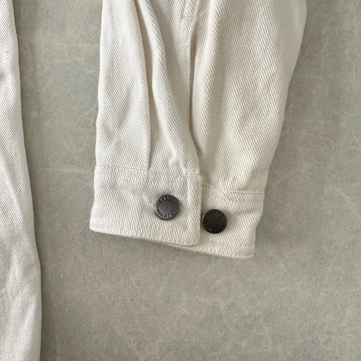 ヤシの木プリントデニムカバーオールジャケット ホワイト L 古着 メンズ