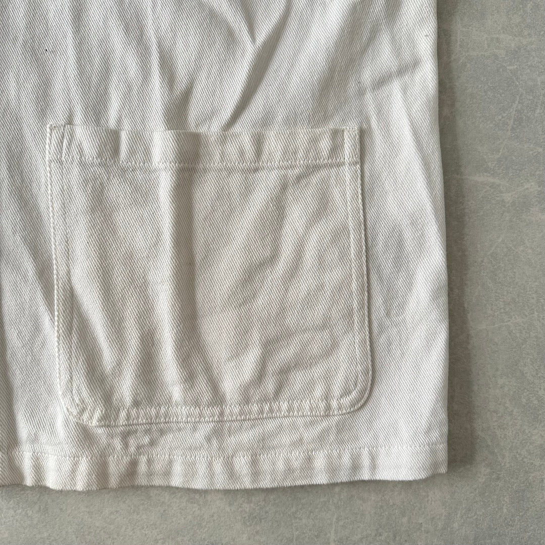 ヤシの木プリントデニムカバーオールジャケット ホワイト L 古着 メンズ