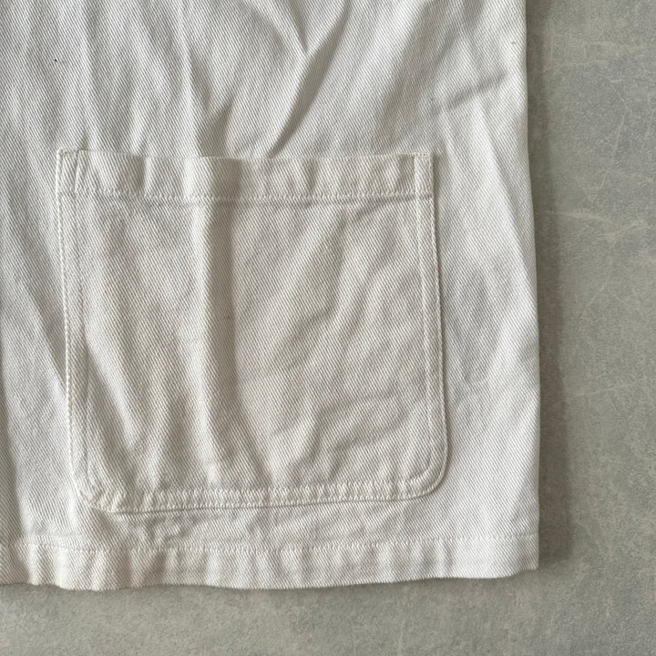 ヤシの木プリントデニムカバーオールジャケット ホワイト L 古着 メンズ