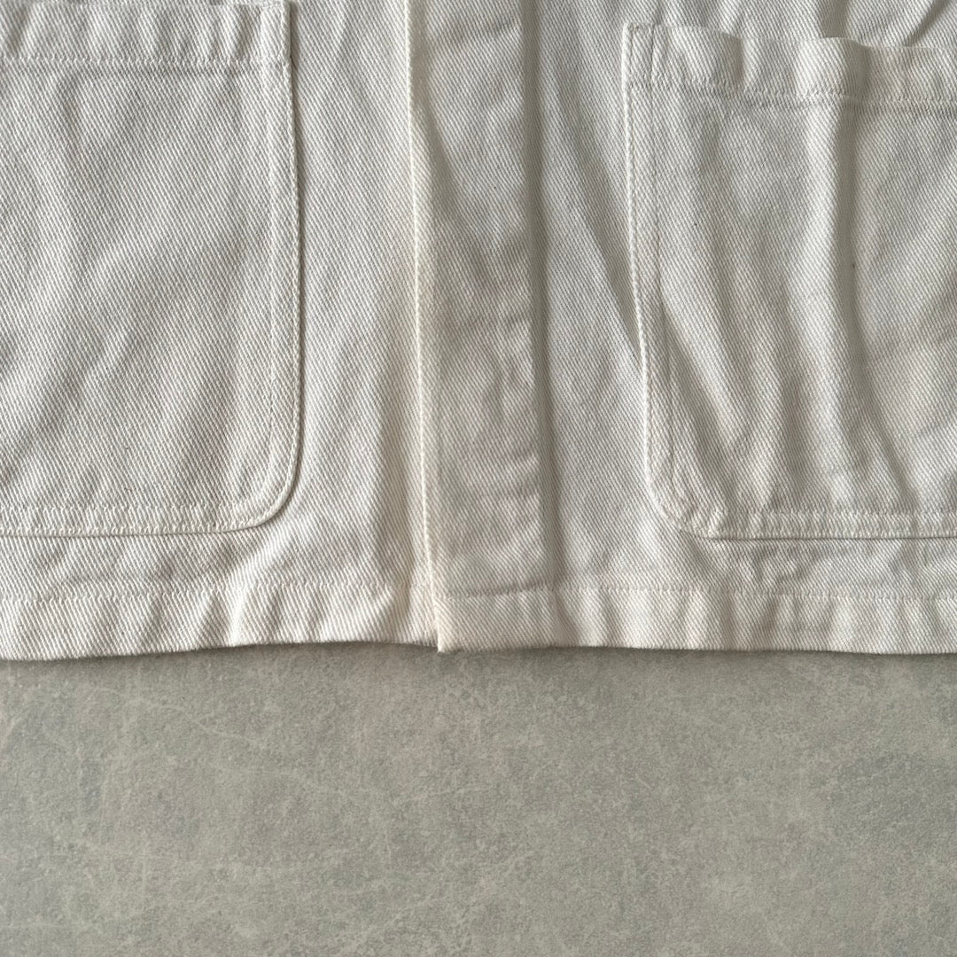 ヤシの木プリントデニムカバーオールジャケット ホワイト L 古着 メンズ