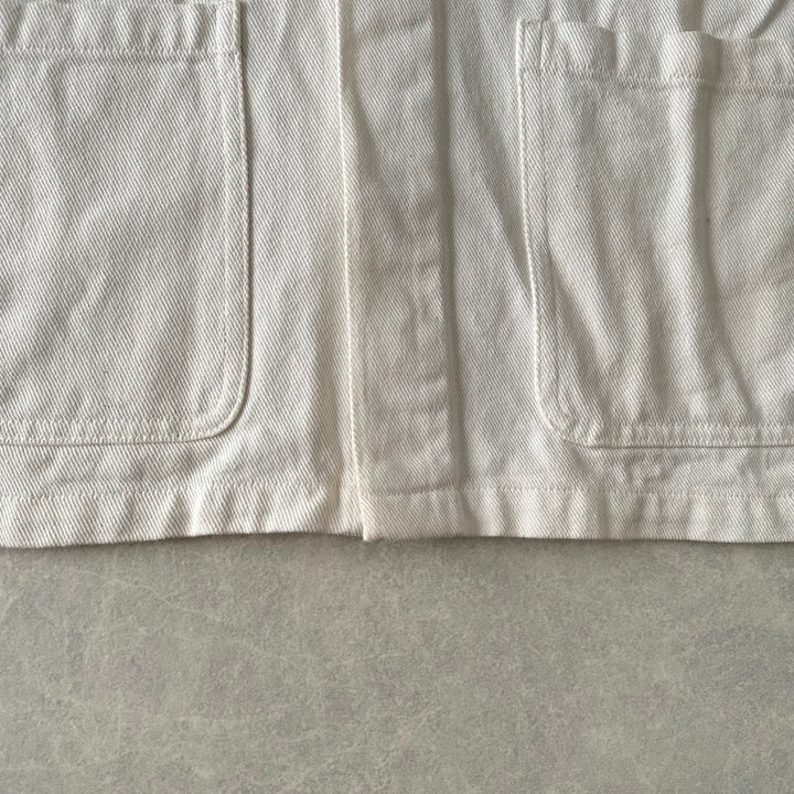 ヤシの木プリントデニムカバーオールジャケット ホワイト L 古着 メンズ