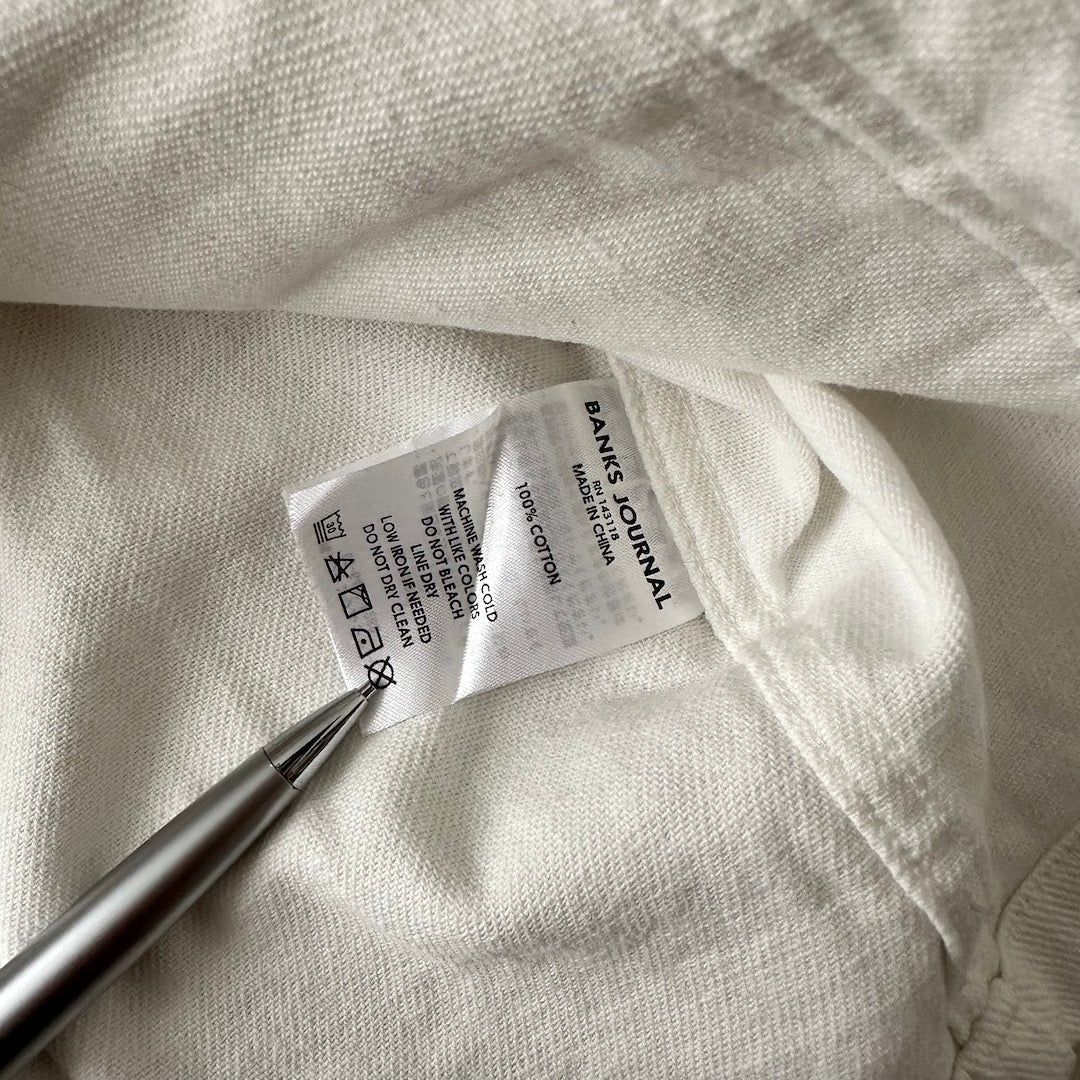 ヤシの木プリントデニムカバーオールジャケット ホワイト L 古着 メンズ