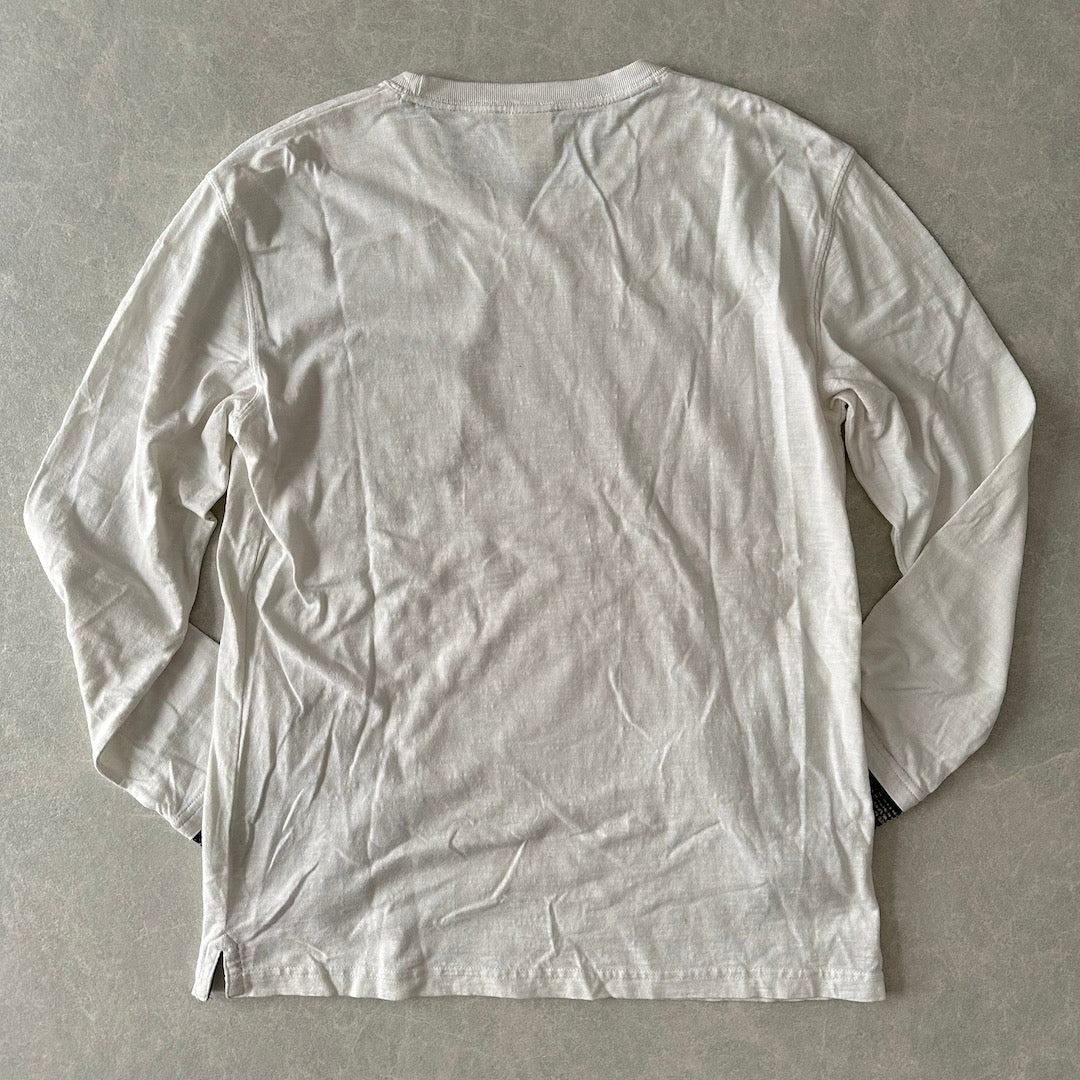 ネイティブボーダー柄ポケットロングスリーブ長袖Tシャツ ホワイト L 古着 メンズ