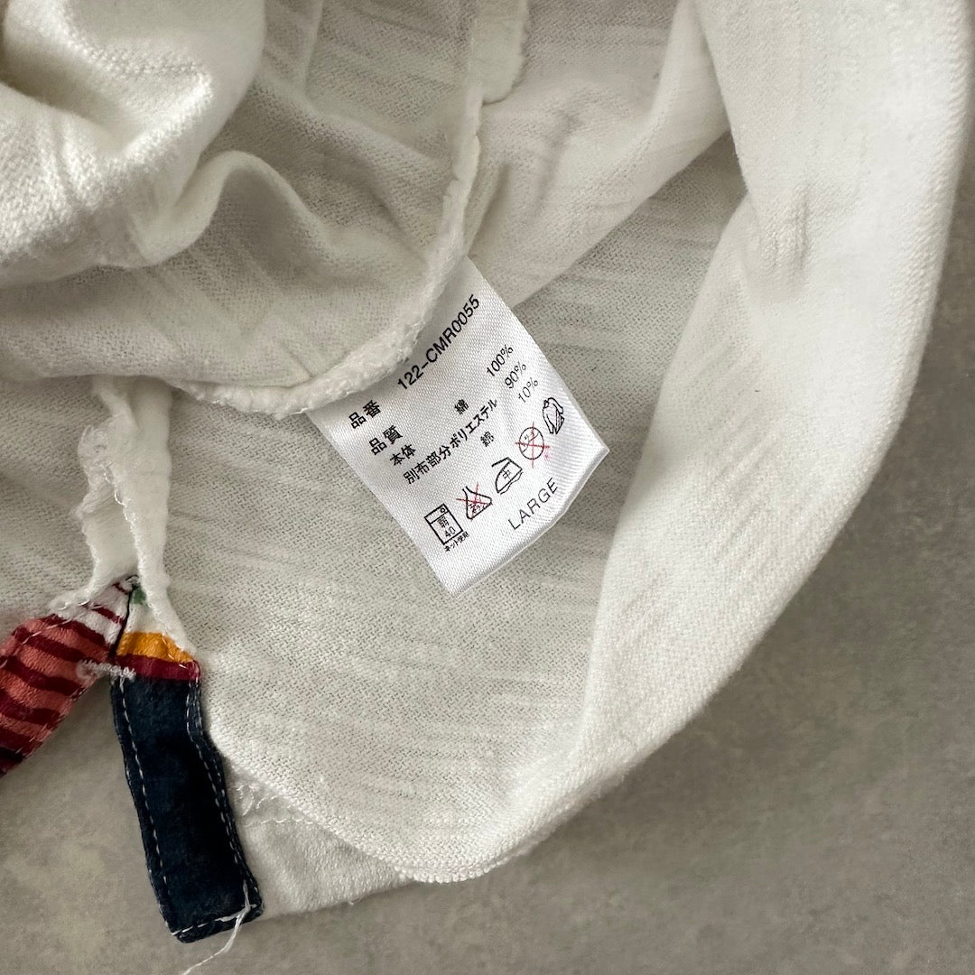 ネイティブボーダー柄ポケットロングスリーブ長袖Tシャツ ホワイト L 古着 メンズ