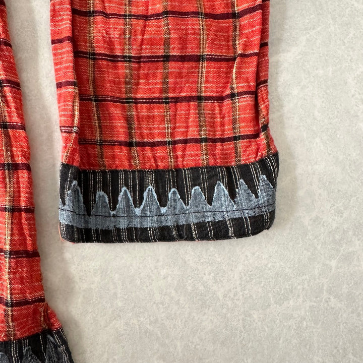 ネイティブ柄チェックシャツ 総柄 M 古着 メンズ