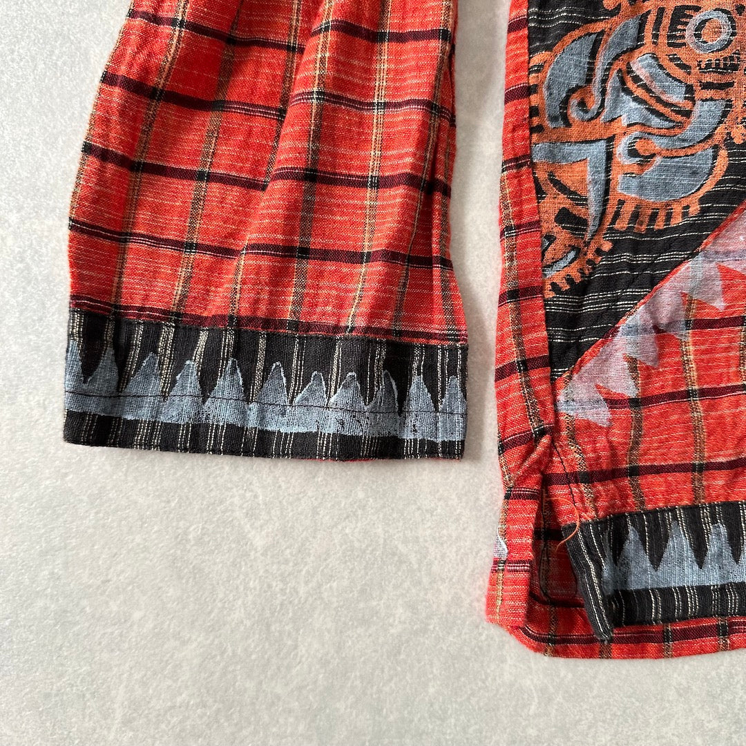 ネイティブ柄チェックシャツ 総柄 M 古着 メンズ