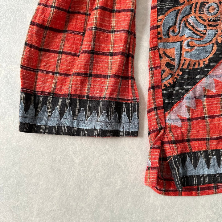 ネイティブ柄チェックシャツ 総柄 M 古着 メンズ