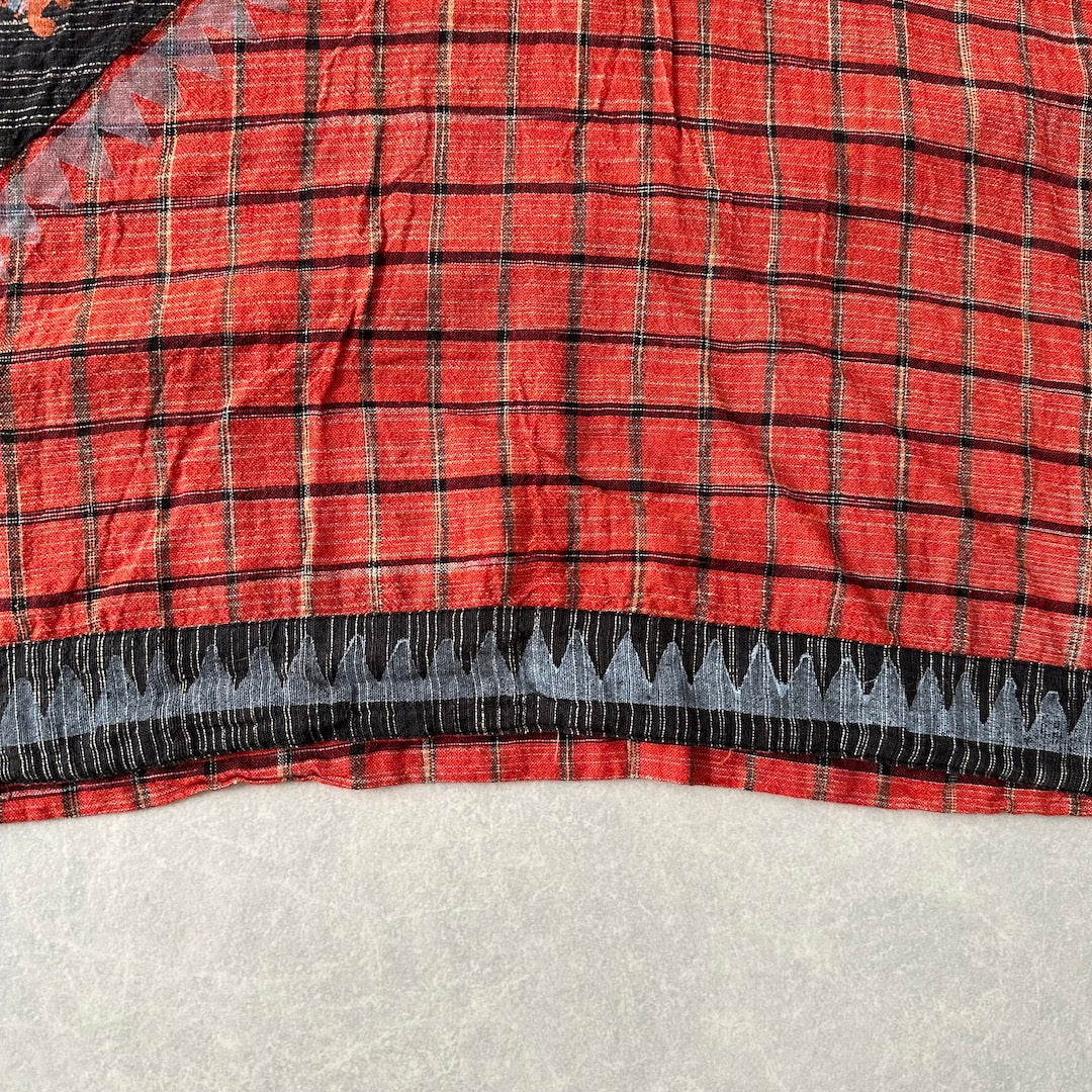 ネイティブ柄チェックシャツ 総柄 M 古着 メンズ