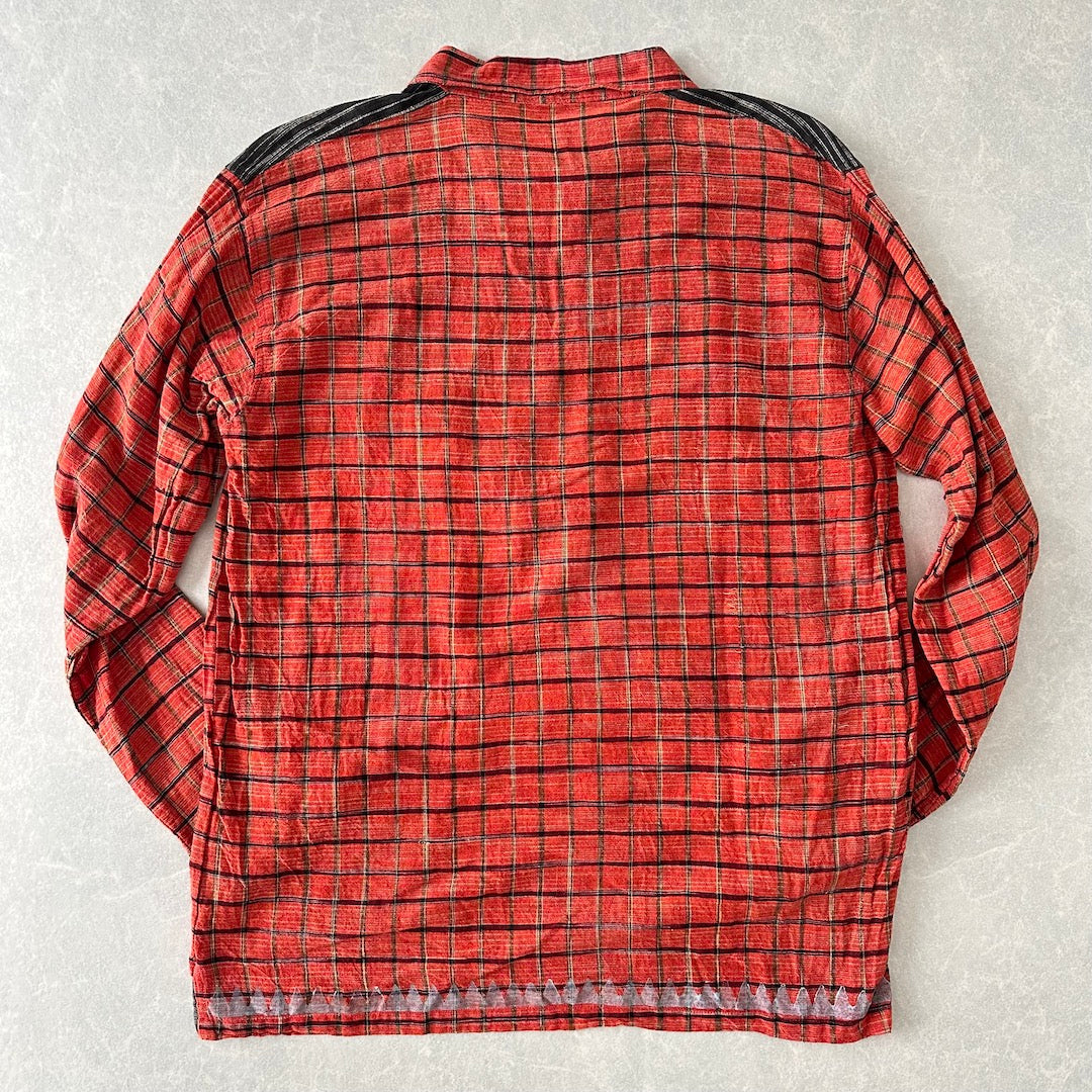 ネイティブ柄チェックシャツ 総柄 M 古着 メンズ